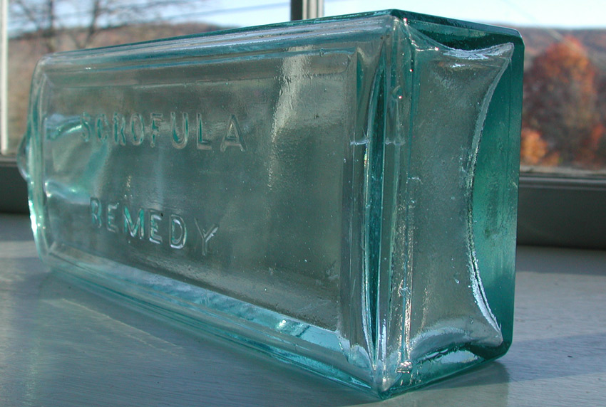 new york  patent hair cure medicine antique glass bottle 